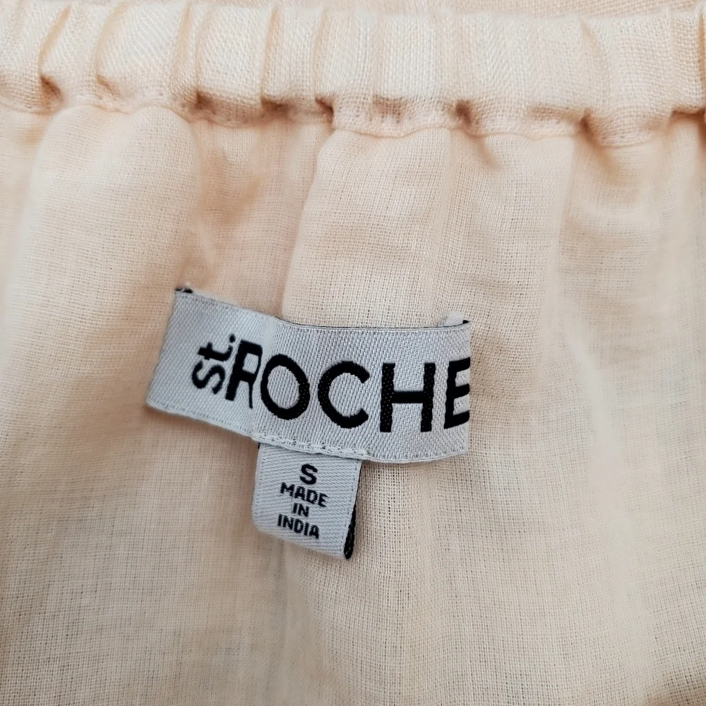 St. Roche 100% Linen Off Shoulder Embroidered Tassel Mini Dress